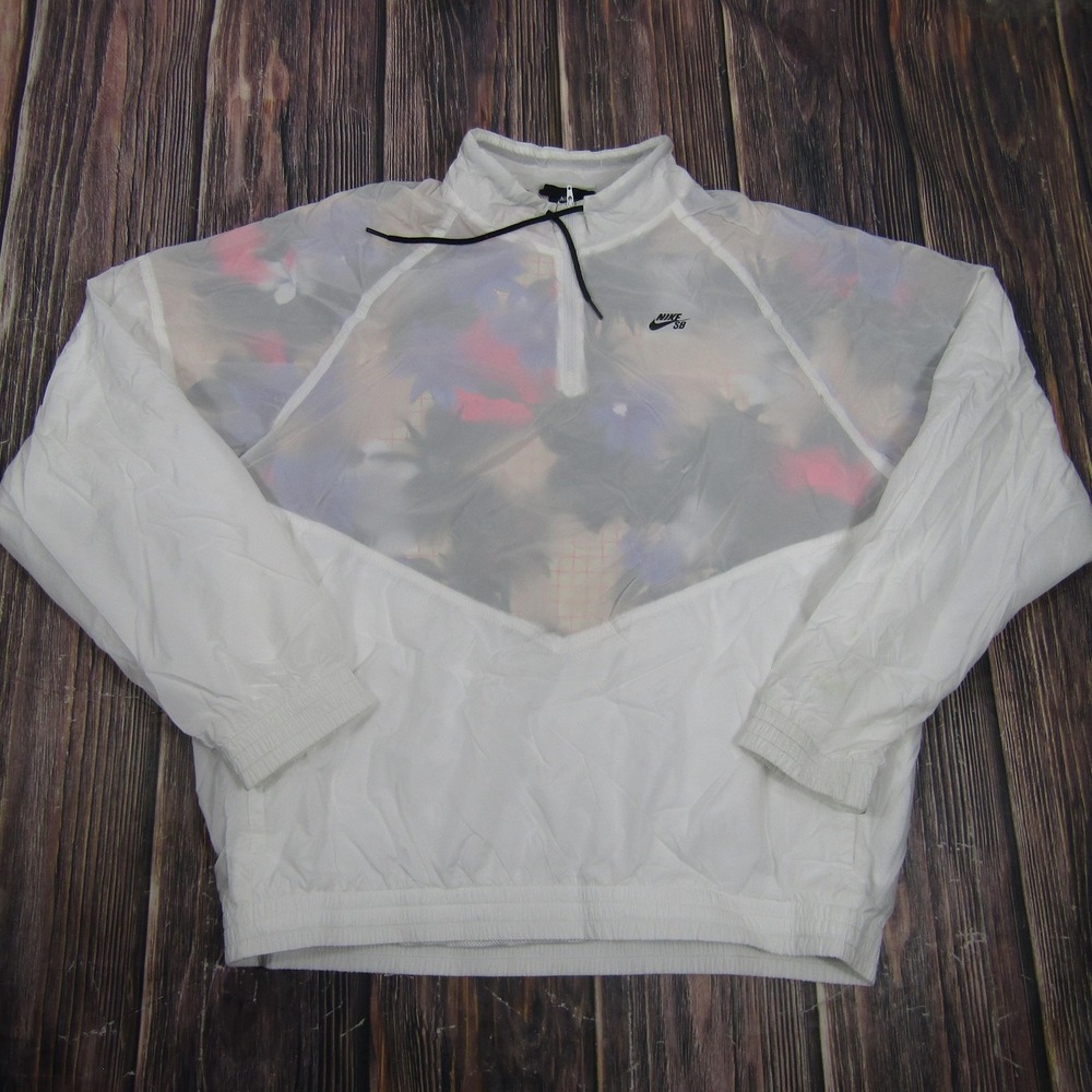 Nike SB Jacket Mens Large White Pullover Floral Mesh Windbreaker Lined Skate